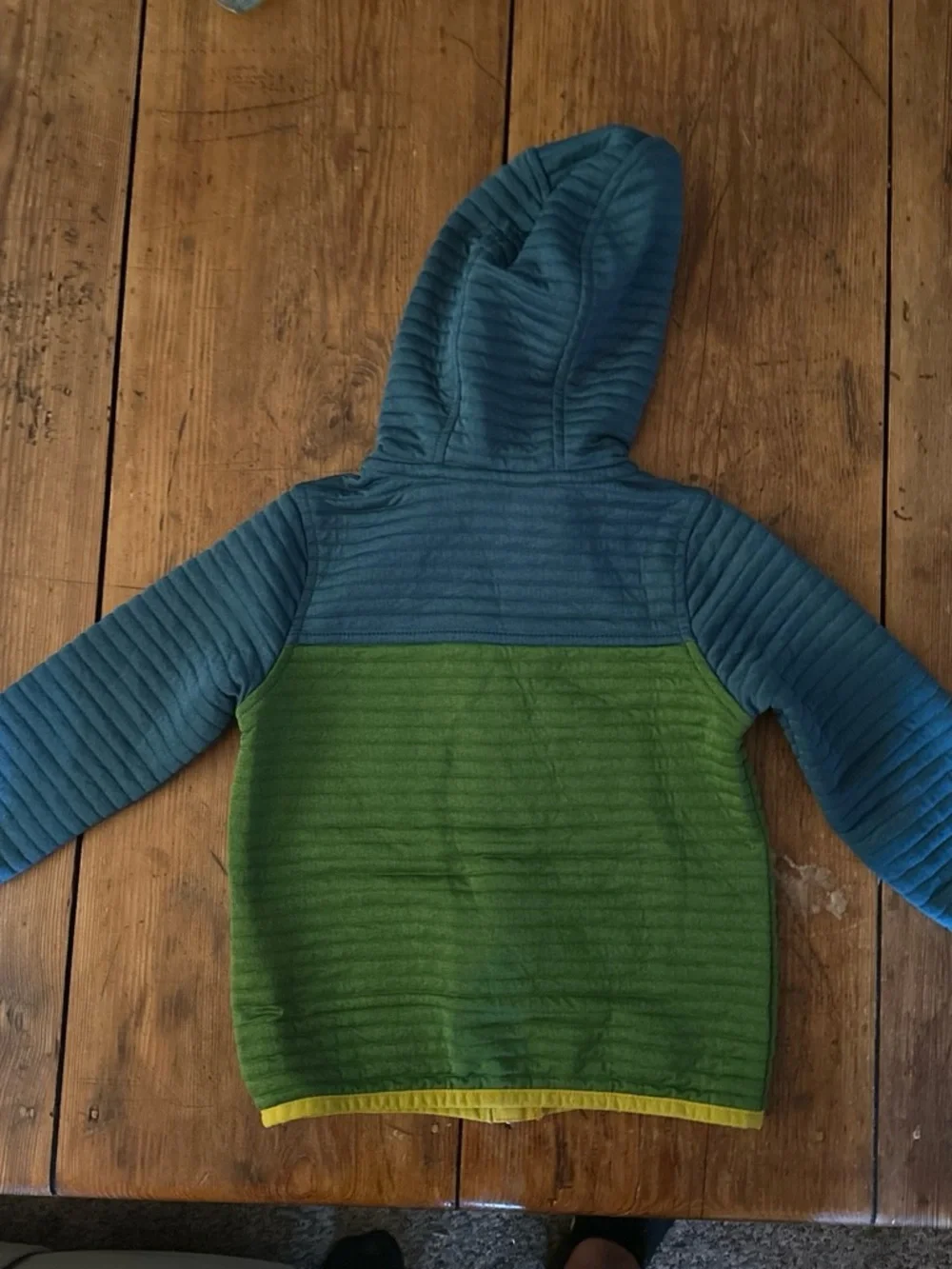 L.L. Bean Kids Teal and Green Hooded Quilted Jacket with Yellow Trim